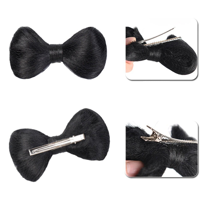 Women's Bow Hair Bun Extensions Pink High-Temperature Fiber 2