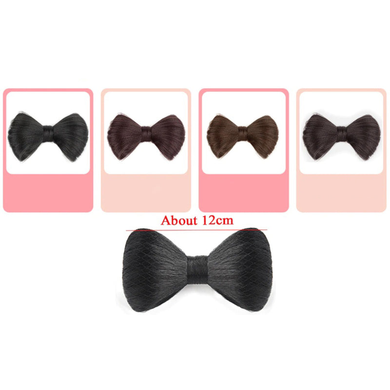 Women's Bow Hair Bun Extensions Pink High-Temperature Fiber 3