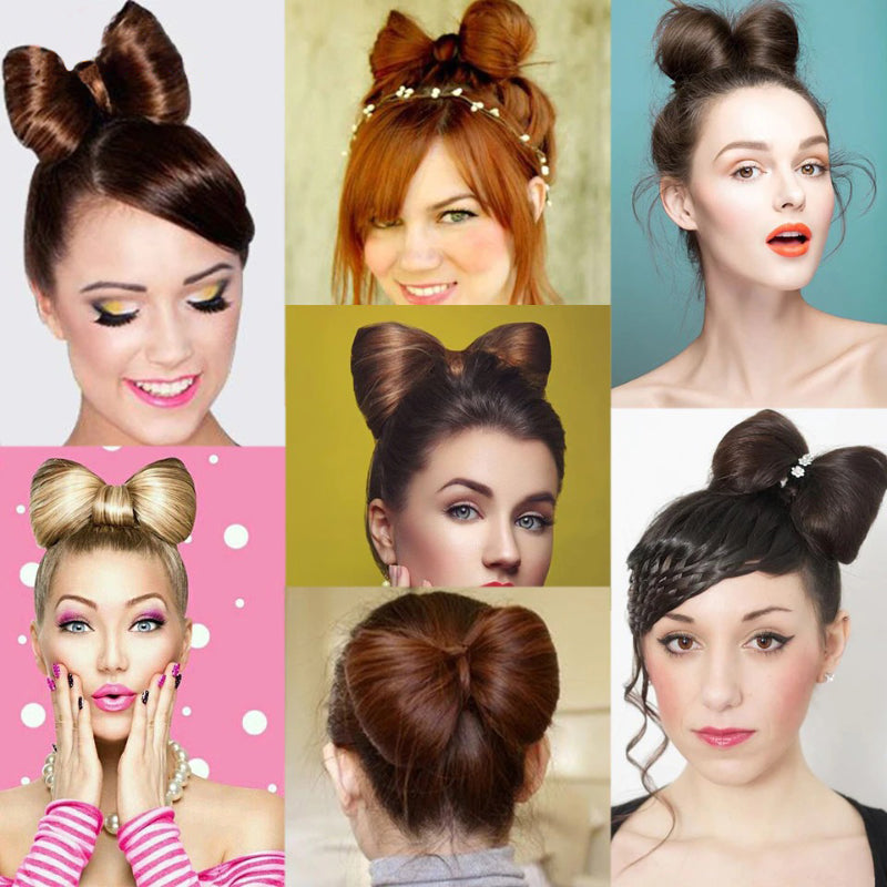 Women's Bow Hair Bun Extensions Pink High-Temperature Fiber 6