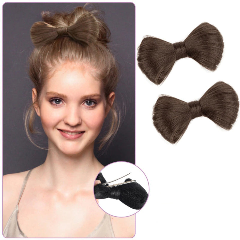 Women's Bow Hair Bun Extensions Pink High-Temperature Fiber 9