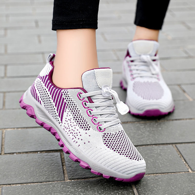 Women's Breathable Knit Mesh Athletic Sneakers – Lightweight Low Top Lace-Up Shoes 1