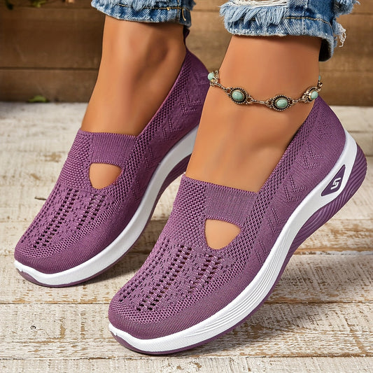 Women’s Breathable Knit Slip-On Sneakers with Cushioned Sole – Casual Low-Cut Design 1