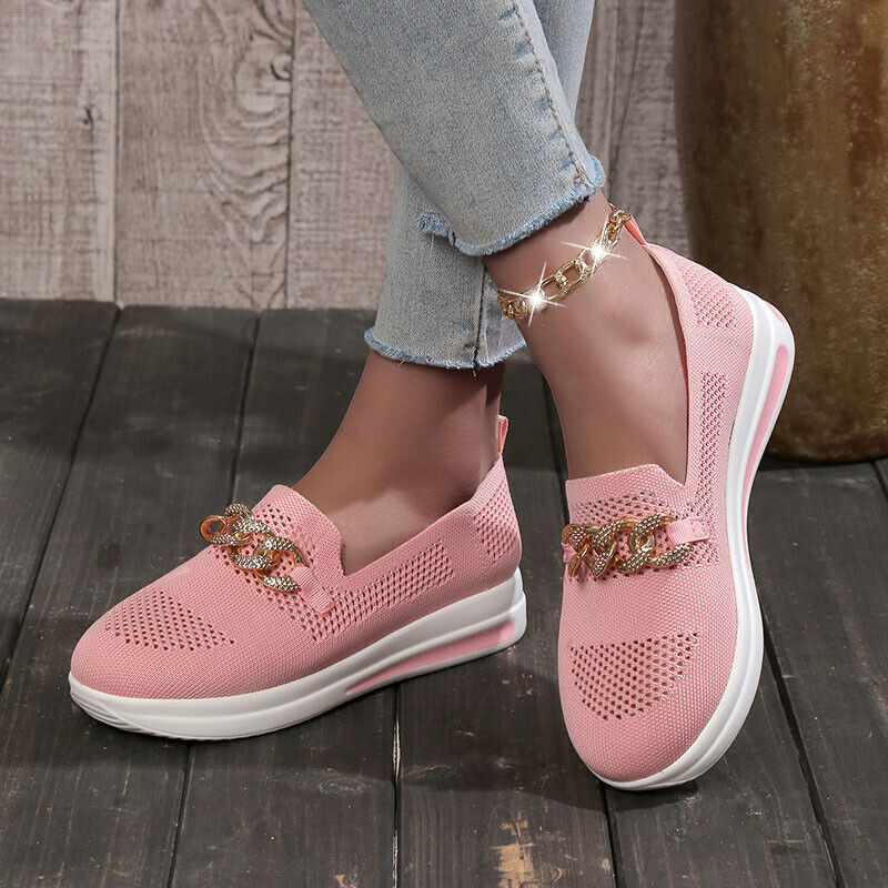 Women's Breathable Mesh Slip-On Sneakers with Cushioned Sole and Chain Detail 6