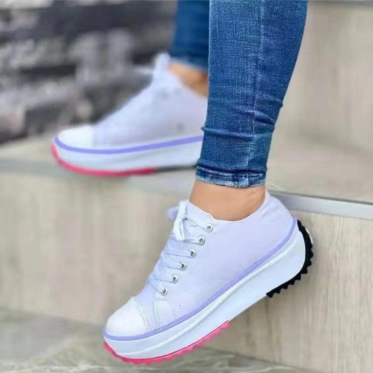 Women's Canvas Platform Sneakers with Lace-Up Design and Thick Sole for Casual Style 0