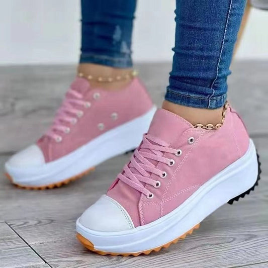 Women's Canvas Platform Sneakers with Lace-Up Design and Thick Sole for Casual Style 1