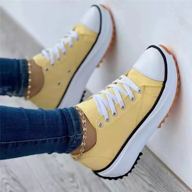 Women's Canvas Platform Sneakers with Lace-Up Design and Thick Sole for Casual Style 2