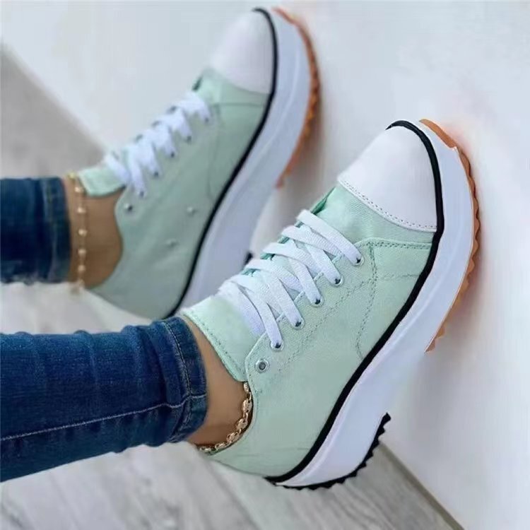 Women's Canvas Platform Sneakers with Lace-Up Design and Thick Sole for Casual Style 3