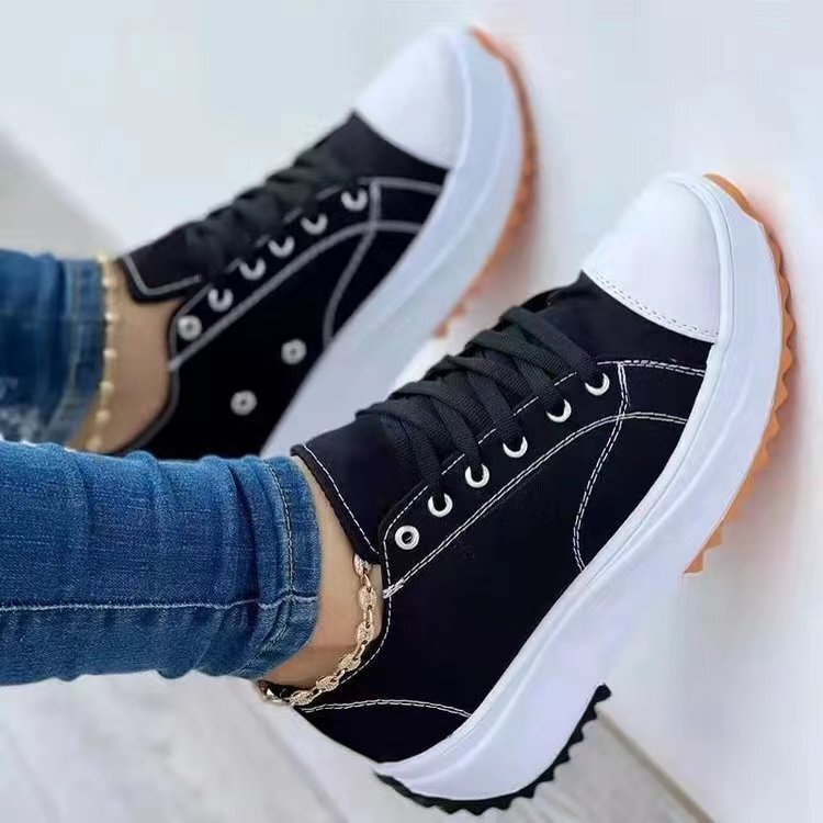 Women's Canvas Platform Sneakers with Lace-Up Design and Thick Sole for Casual Style 4