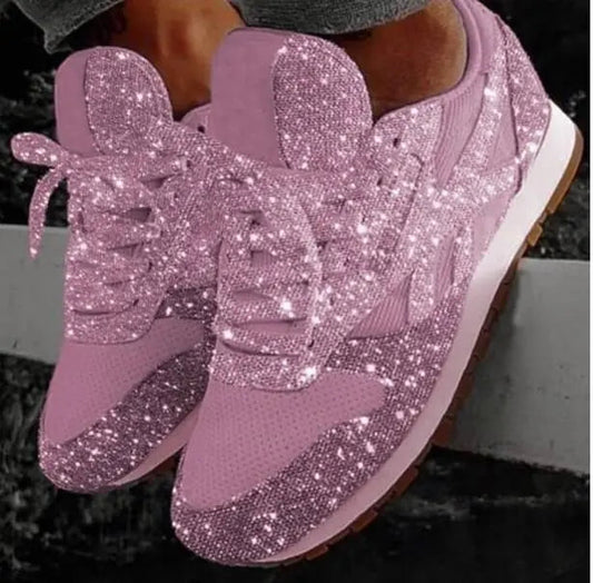 Women's Casual Glitter Sneakers with Sequin Embellishments – Stylish Lace-Up Design 1