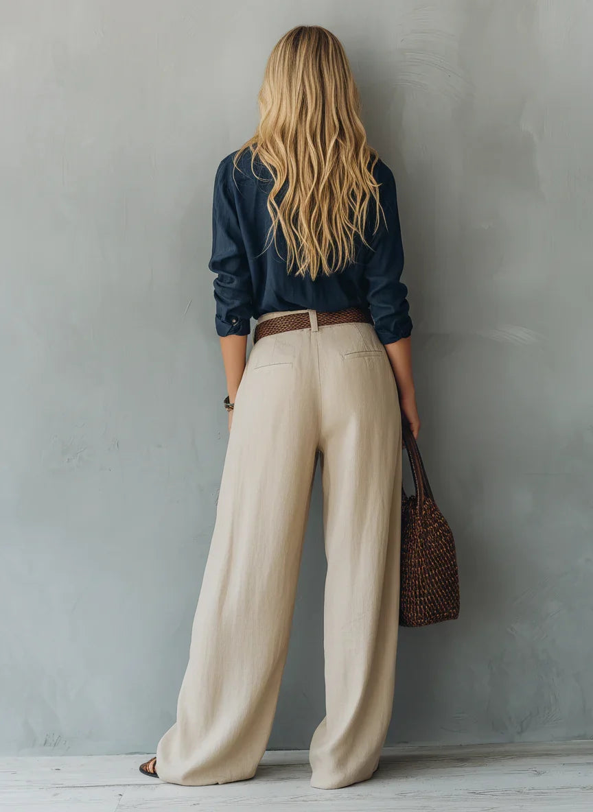 Women's Cotton-Linen Long-Sleeve Pullover Shirt – Product view | Hensley London