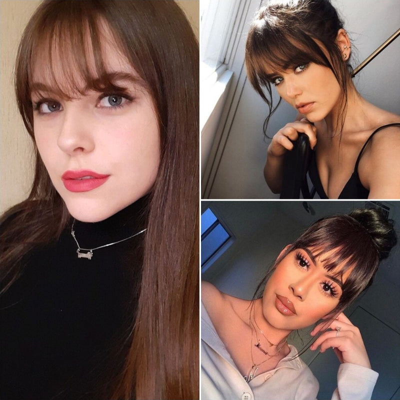 Women's Clip-In Bangs Extensions Brown Remy Human Hair 6