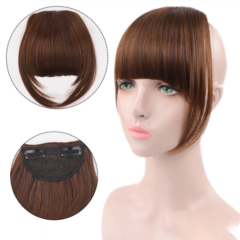 Women's Clip-In Bangs Wig Extension Light Brown High-Temperature Fiber 18