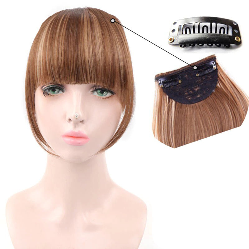 Women's Clip-In Bangs Wig Extension Light Brown High-Temperature Fiber 2
