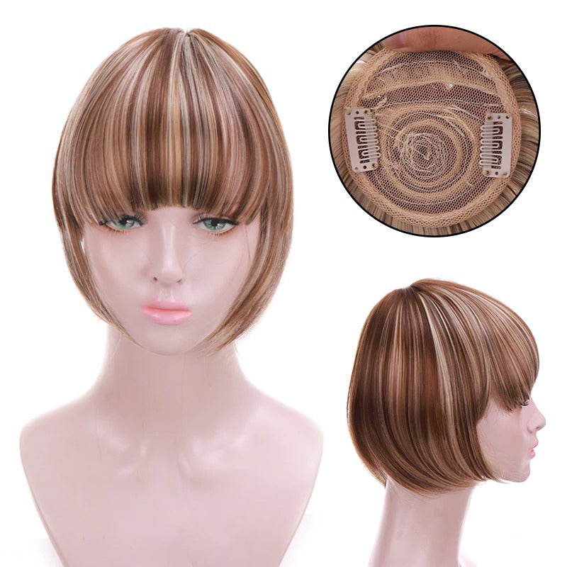 Women's Clip-In Bangs Wig Extension Light Brown High-Temperature Fiber 28