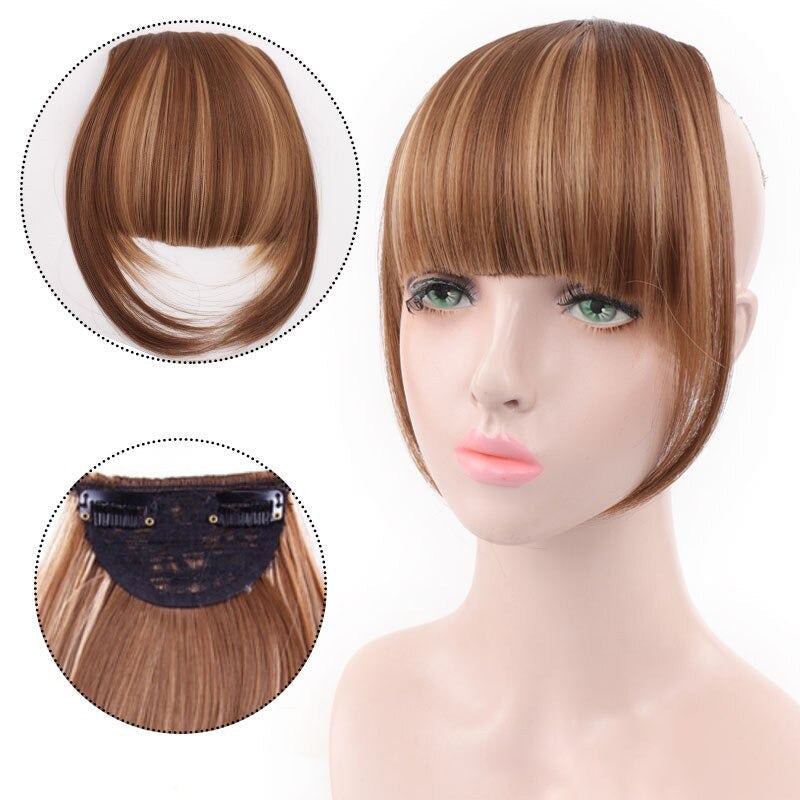 Women's Clip-In Bangs Wig Extension Light Brown High-Temperature Fiber 46