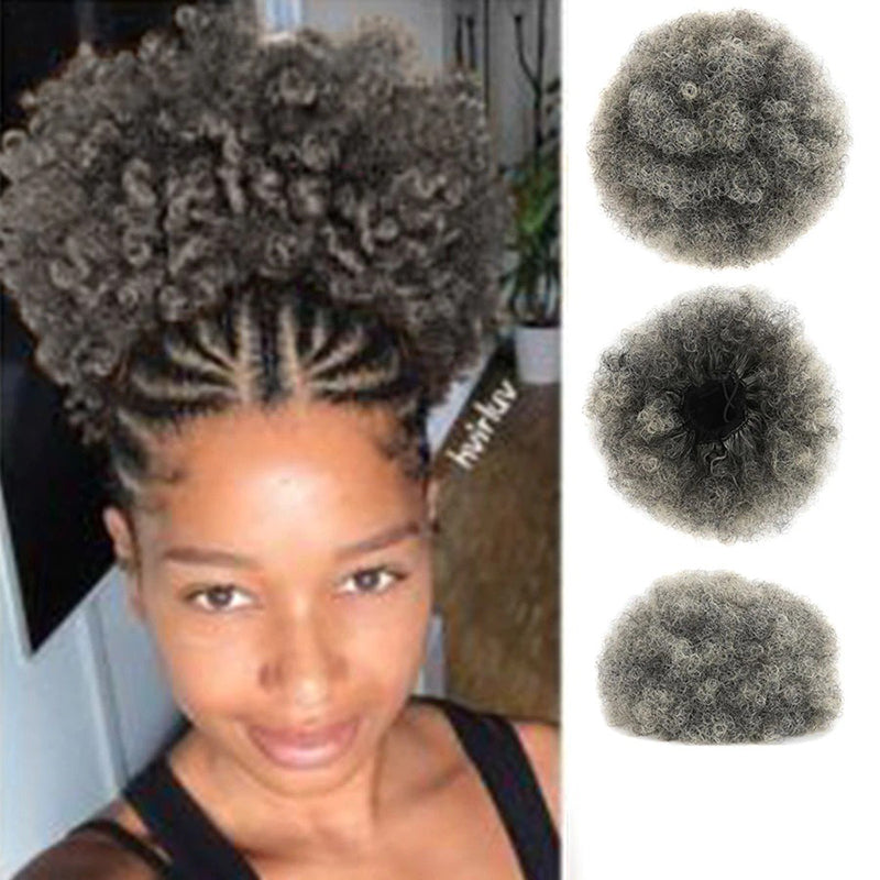 Women's Clip-In Hair Bun Black High-Temperature Fiber Afro Kinky Extension 10