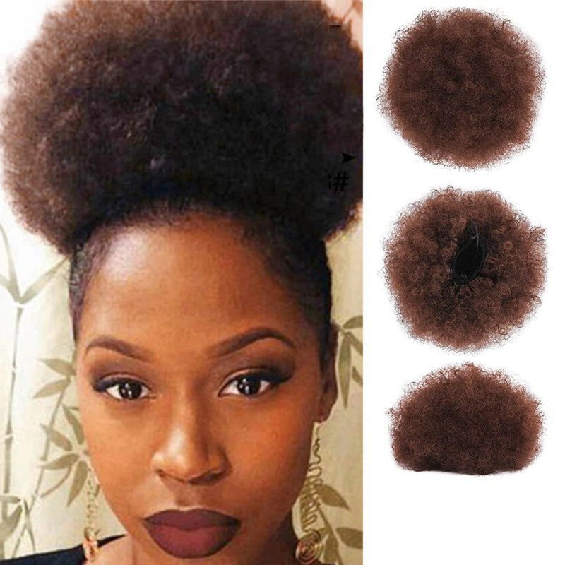 Women's Clip-In Hair Bun Black High-Temperature Fiber Afro Kinky Extension 11