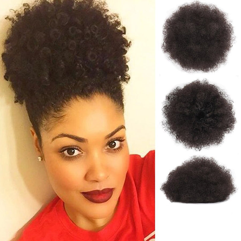 Women's Clip-In Hair Bun Black High-Temperature Fiber Afro Kinky Extension 13