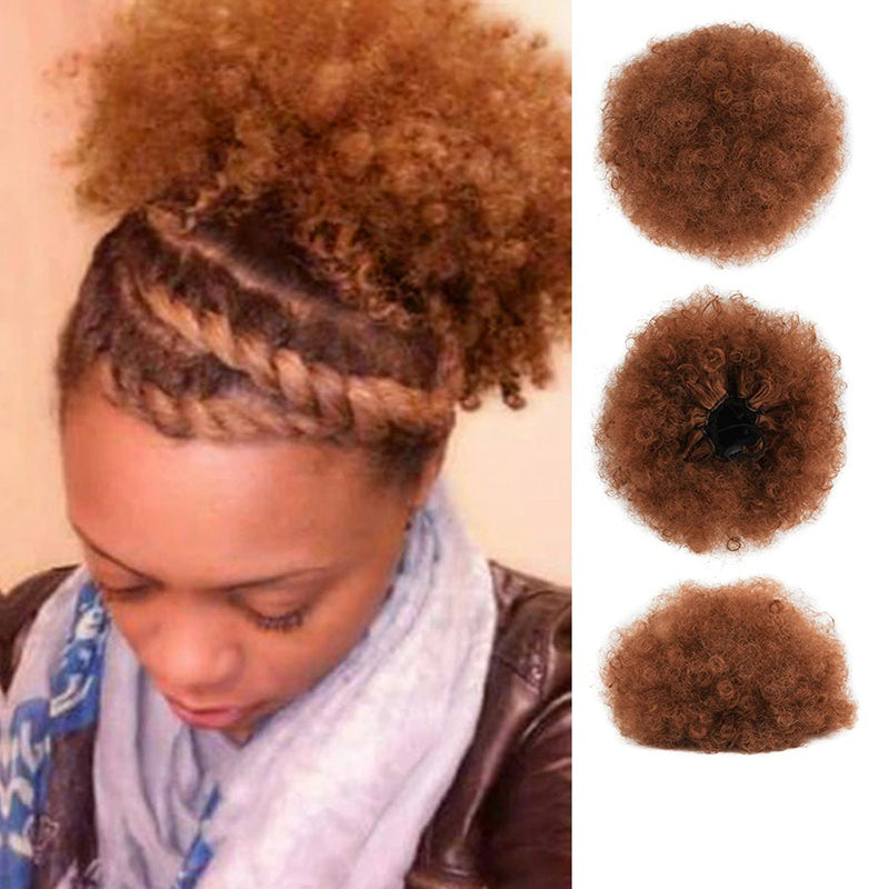 Women's Clip-In Hair Bun Black High-Temperature Fiber Afro Kinky Extension 16