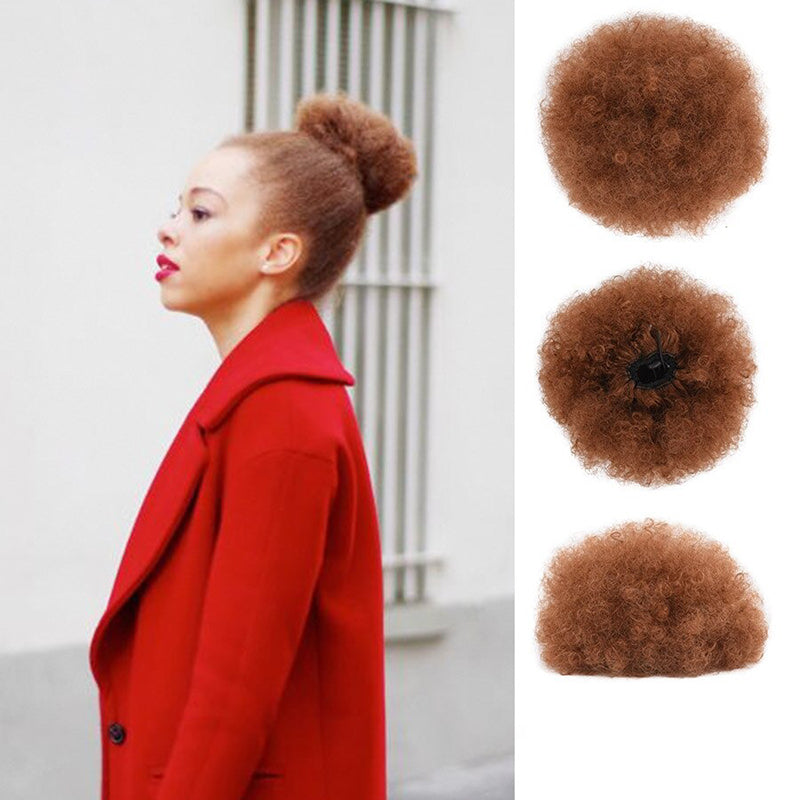 Women's Clip-In Hair Bun Black High-Temperature Fiber Afro Kinky Extension 17