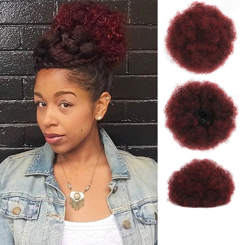 Women's Clip-In Hair Bun Black High-Temperature Fiber Afro Kinky Extension 18