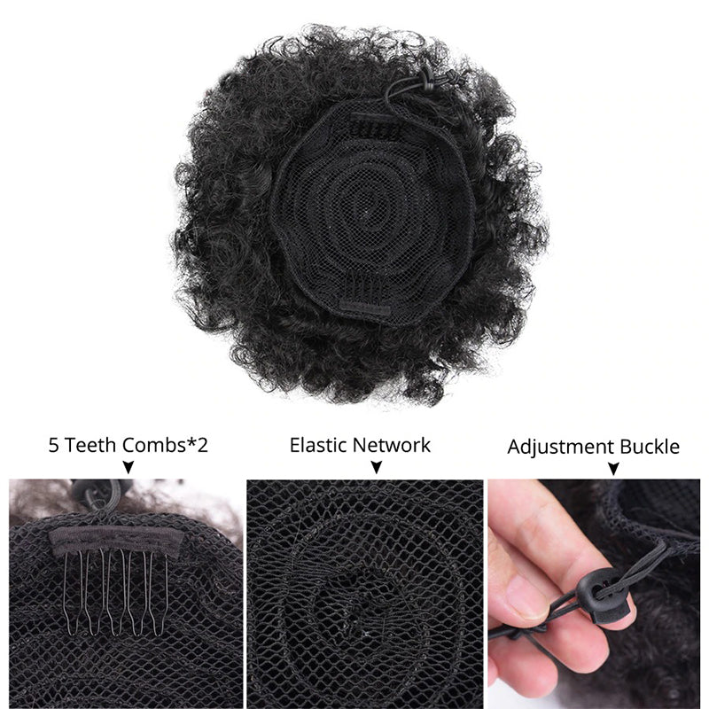 Women's Clip-In Hair Bun Black High-Temperature Fiber Afro Kinky Extension 3