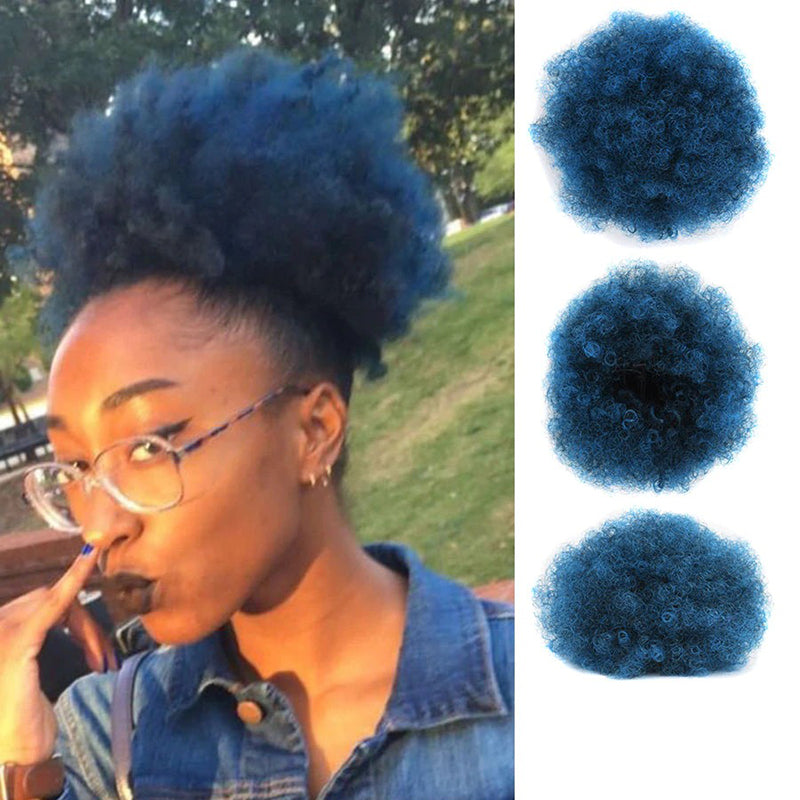 Women's Clip-In Hair Bun Black High-Temperature Fiber Afro Kinky Extension 5