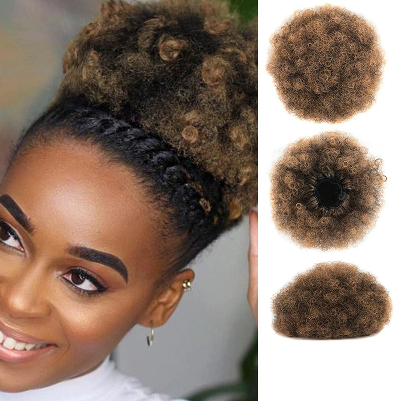 Women's Clip-In Hair Bun Black High-Temperature Fiber Afro Kinky Extension 6