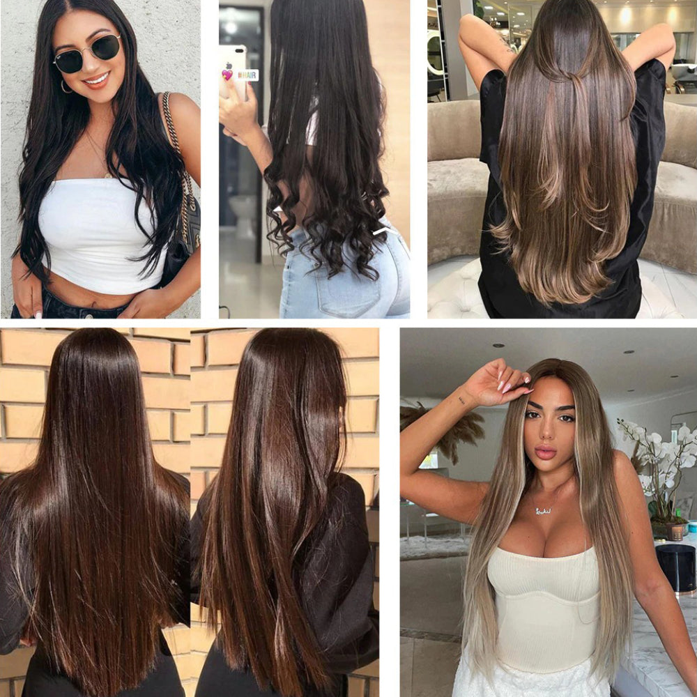 Women's Clip-In Hair Extensions Long Straight Curly High-Temperature Fiber 2