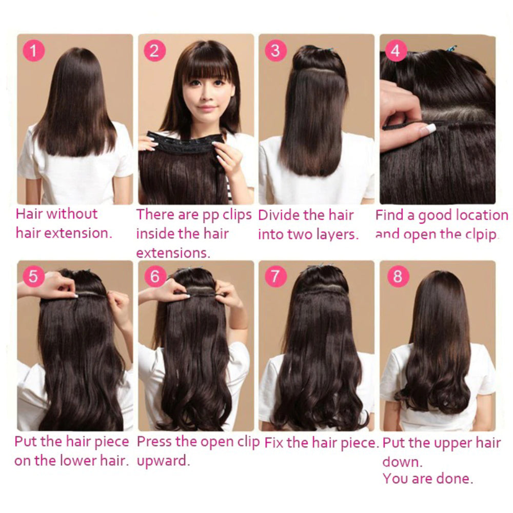 Women's Clip-In Hair Extensions Long Straight Curly High-Temperature Fiber 6