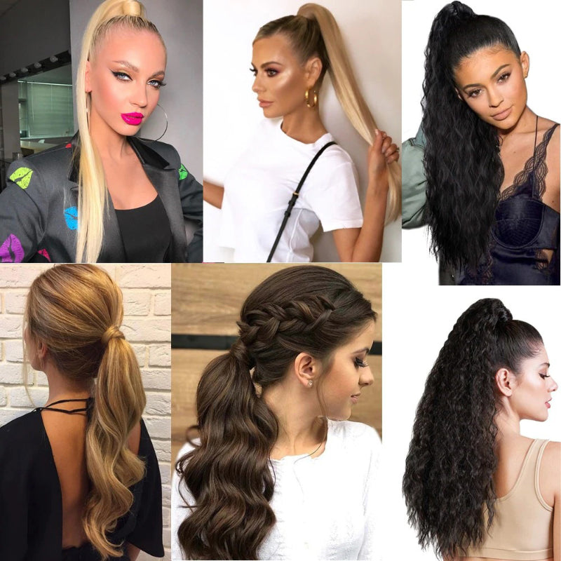 Women's Clip-In Ponytail Extension Kinky Curly 22 Inch High-Temperature Fiber 5