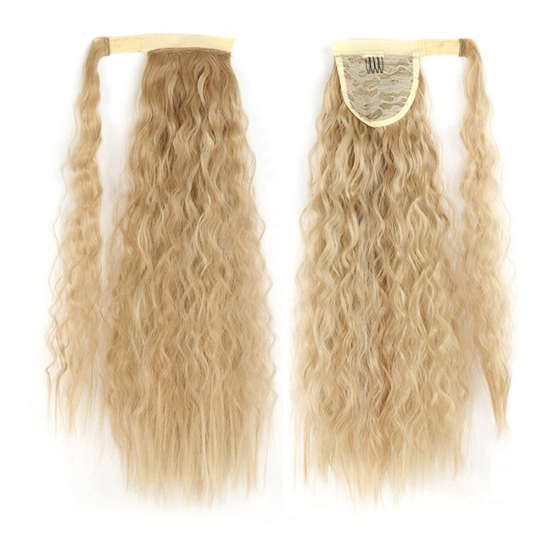 Women's Clip-In Ponytail Hair Extension Brown Synthetic Long Corn Waves 0