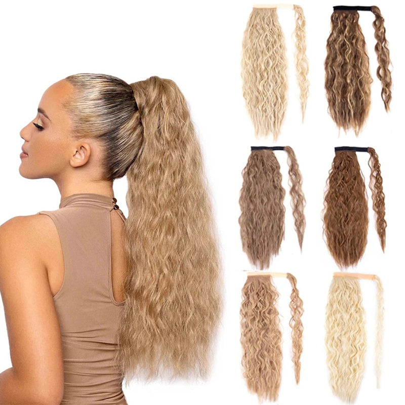 Women's Clip-In Ponytail Hair Extension Brown Synthetic Long Corn Waves 1