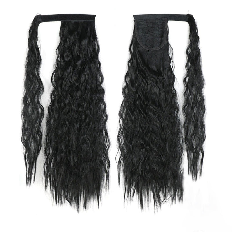 Women's Clip-In Ponytail Hair Extension Brown Synthetic Long Corn Waves 11