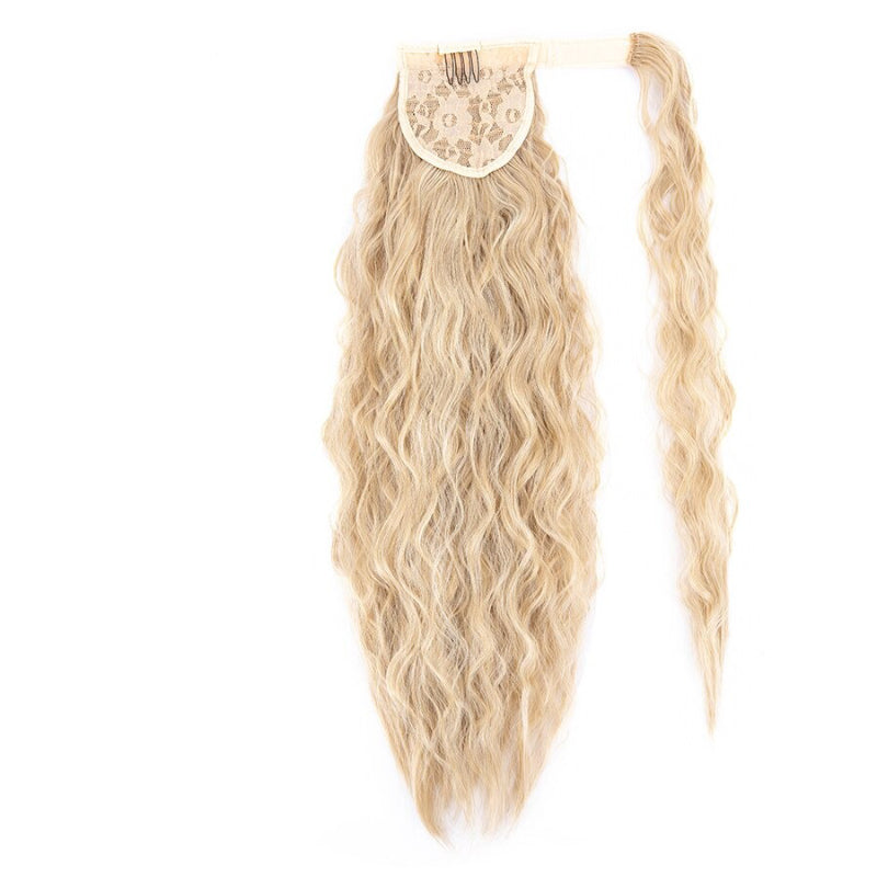 Women's Clip-In Ponytail Hair Extension Brown Synthetic Long Corn Waves 12
