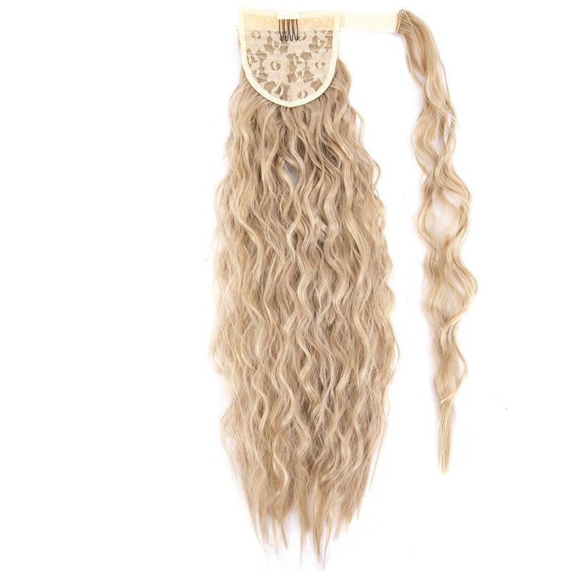 Women's Clip-In Ponytail Hair Extension Brown Synthetic Long Corn Waves 13