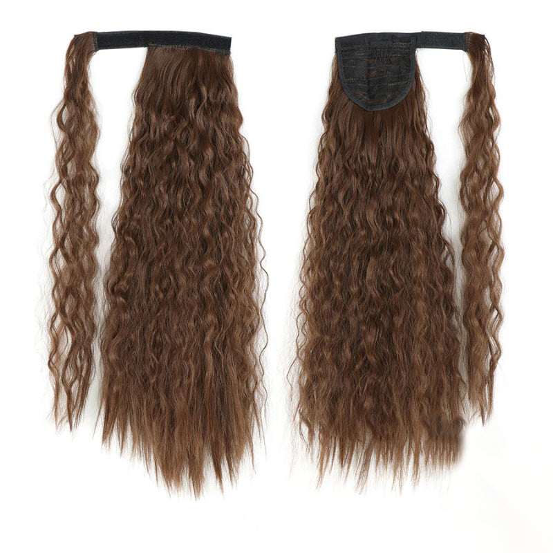 Women's Clip-In Ponytail Hair Extension Brown Synthetic Long Corn Waves 15