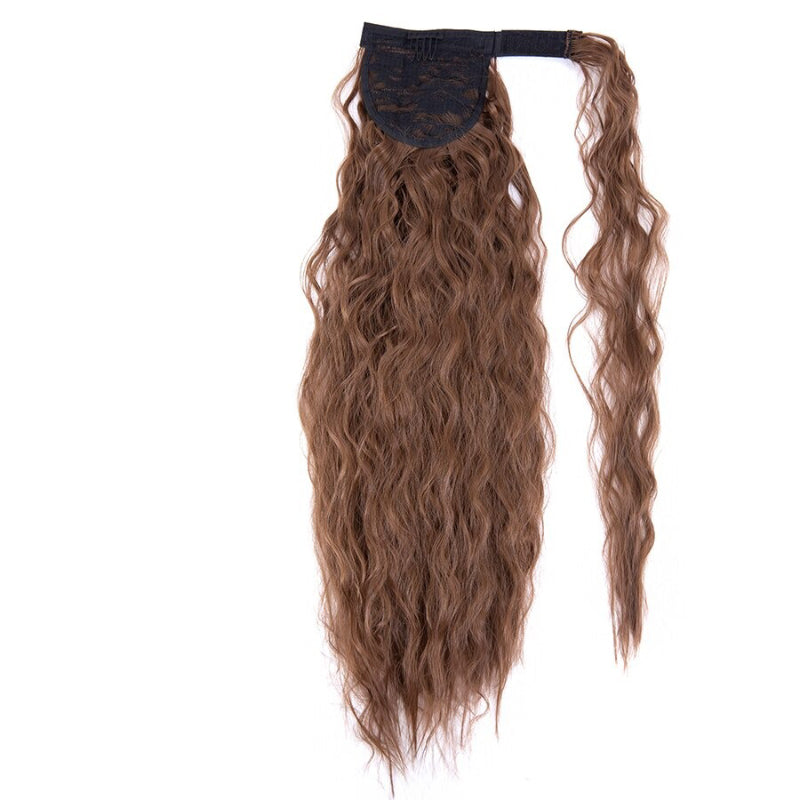 Women's Clip-In Ponytail Hair Extension Brown Synthetic Long Corn Waves 16
