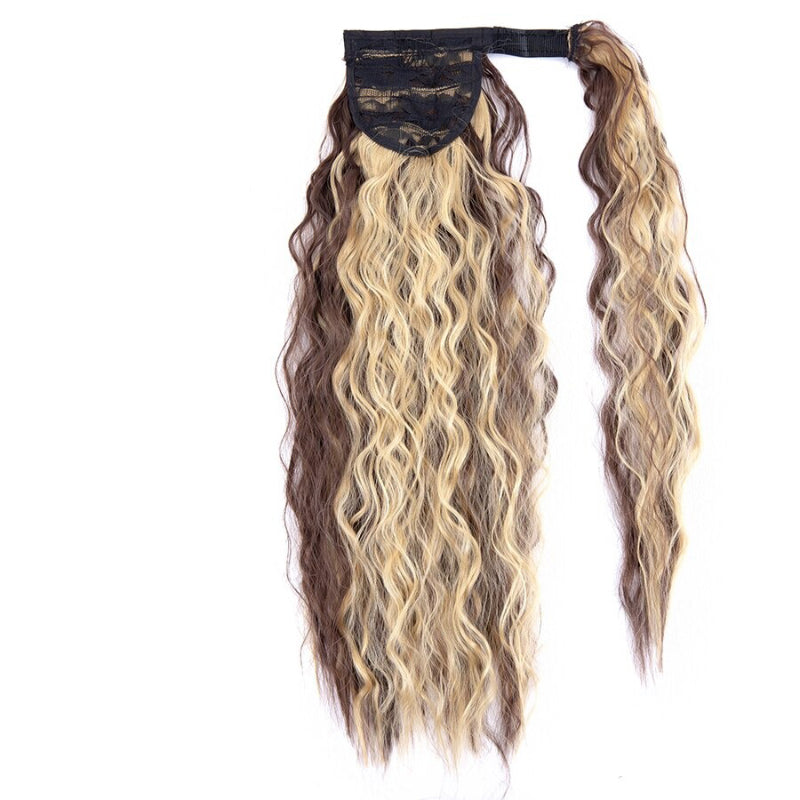 Women's Clip-In Ponytail Hair Extension Brown Synthetic Long Corn Waves 17
