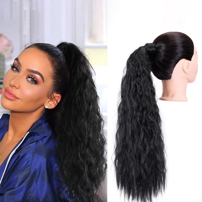 Women's Clip-In Ponytail Hair Extension Brown Synthetic Long Corn Waves 2