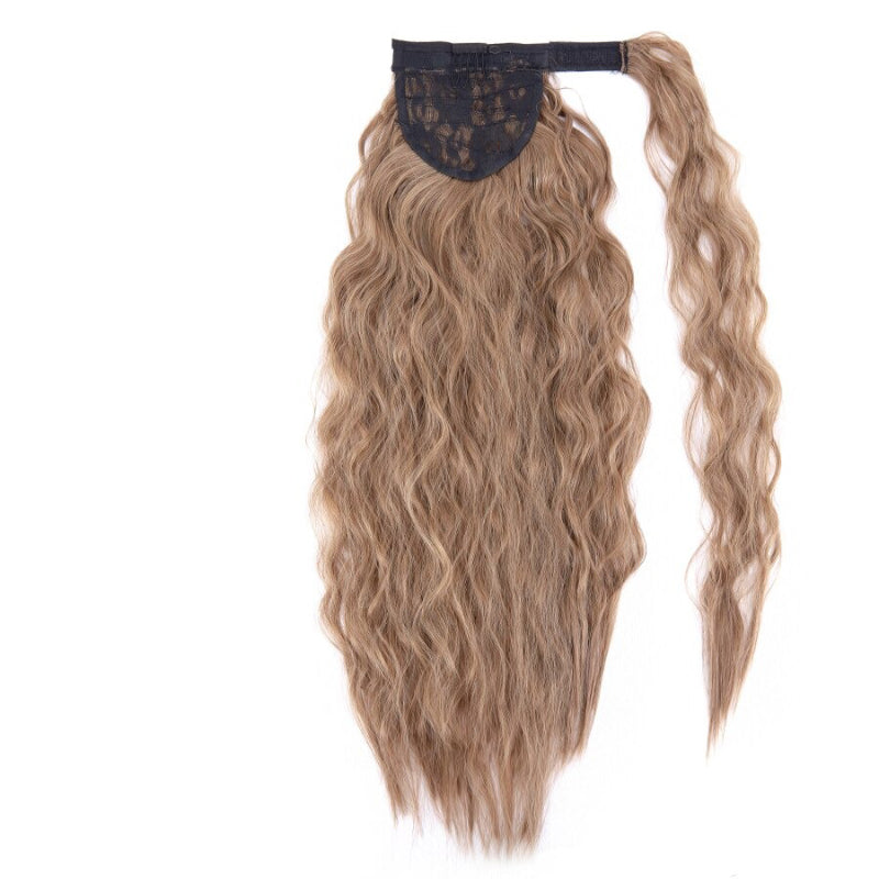Women's Clip-In Ponytail Hair Extension Brown Synthetic Long Corn Waves 21