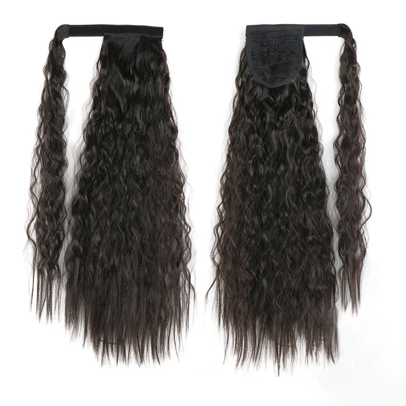 Women's Clip-In Ponytail Hair Extension Brown Synthetic Long Corn Waves 24