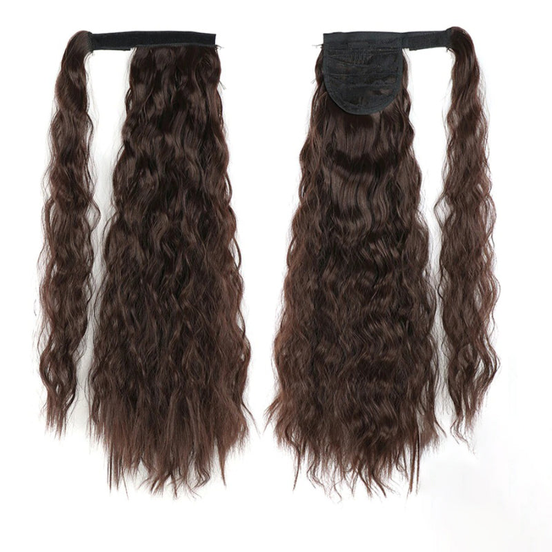 Women's Clip-In Ponytail Hair Extension Brown Synthetic Long Corn Waves 27