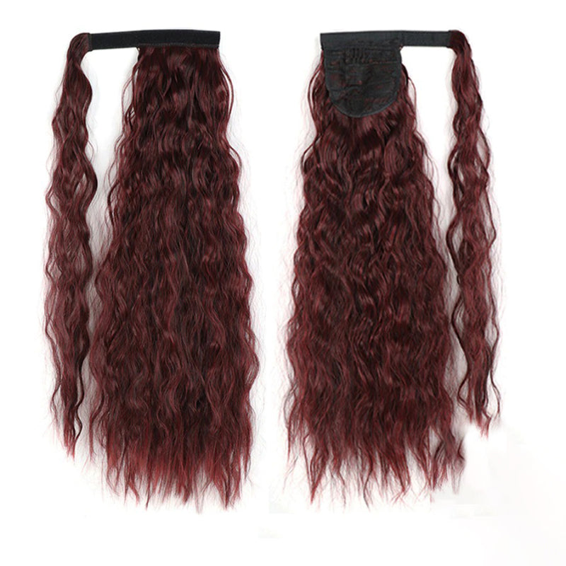 Women's Clip-In Ponytail Hair Extension Brown Synthetic Long Corn Waves 28