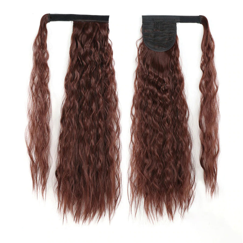 Women's Clip-In Ponytail Hair Extension Brown Synthetic Long Corn Waves 30