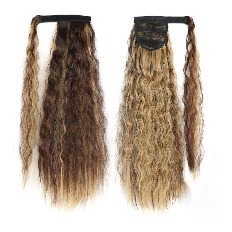 Women's Clip-In Ponytail Hair Extension Brown Synthetic Long Corn Waves 31