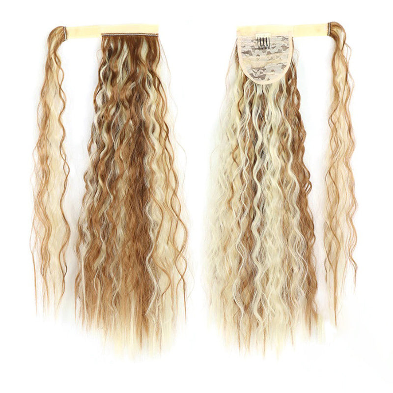 Women's Clip-In Ponytail Hair Extension Brown Synthetic Long Corn Waves 34