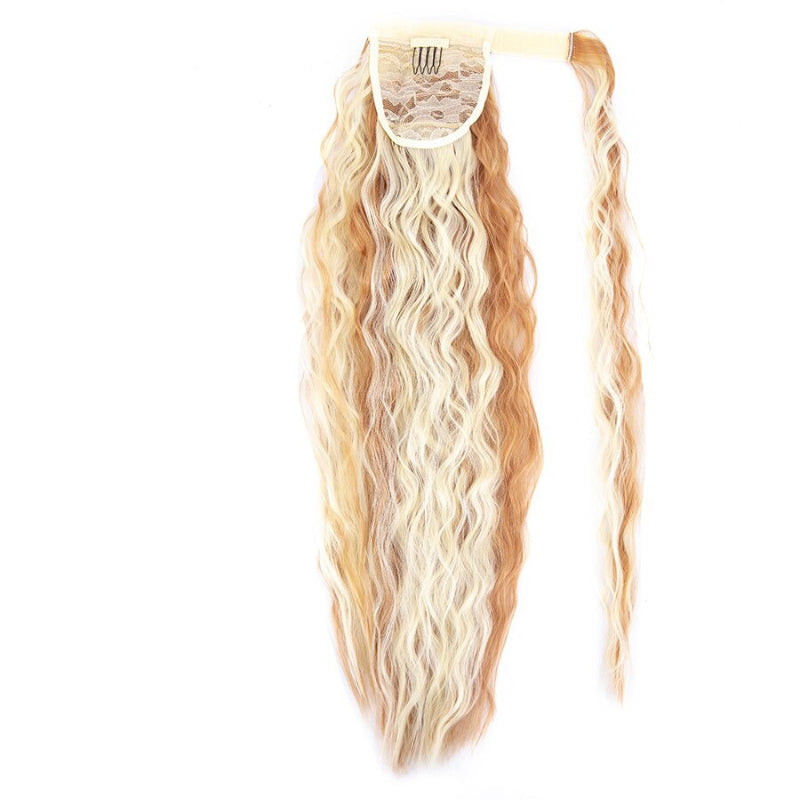 Women's Clip-In Ponytail Hair Extension Brown Synthetic Long Corn Waves 36