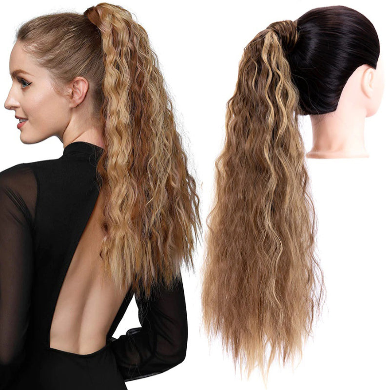 Women's Clip-In Ponytail Hair Extension Brown Synthetic Long Corn Waves 4