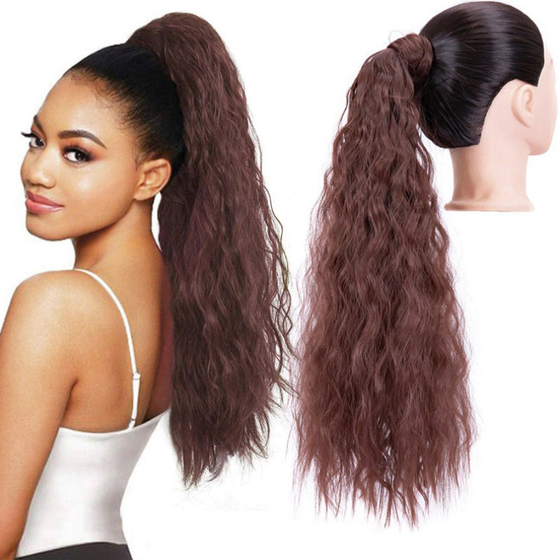 Women's Clip-In Ponytail Hair Extension Brown Synthetic Long Corn Waves 5